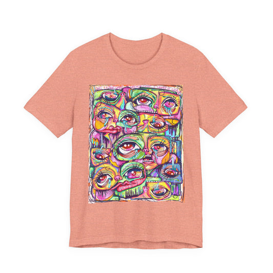 Colorful Chaos of Expressive Faces Unisex Jersey Short Sleeve Tee