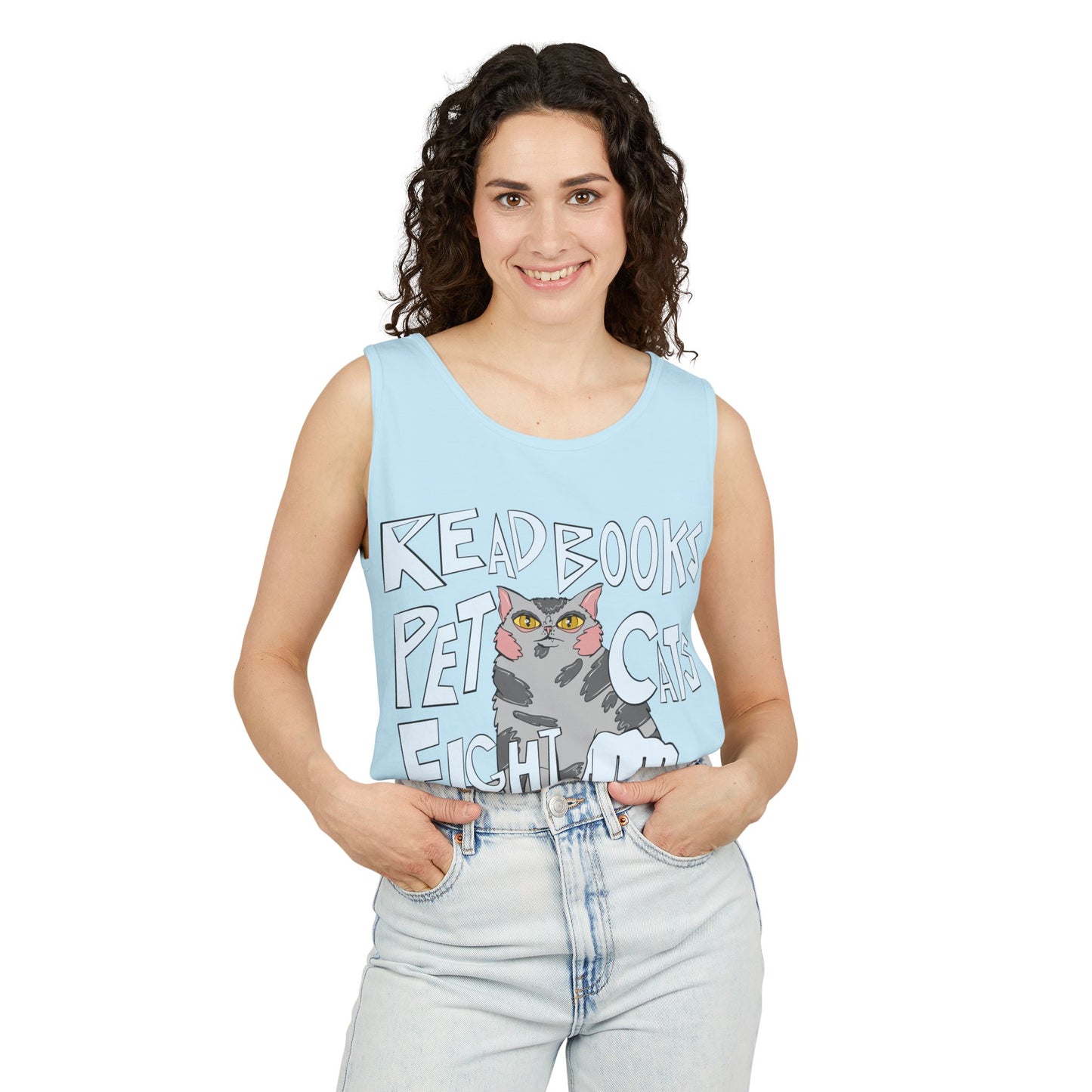 Read Books Pet Cats Fight Fascists Cat Art 2 -Unisex Garment-Dyed Tank Top