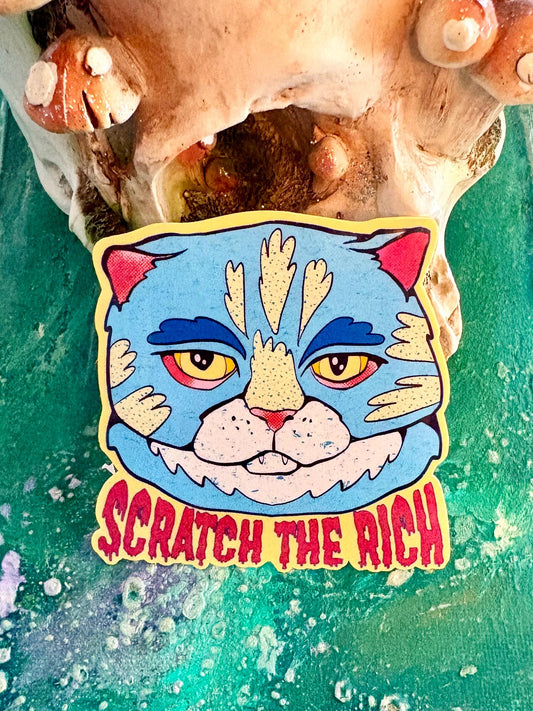Blue Cat Sticker: Glossy Political Eat the Rich Laptop Decal (Water Resistant)
