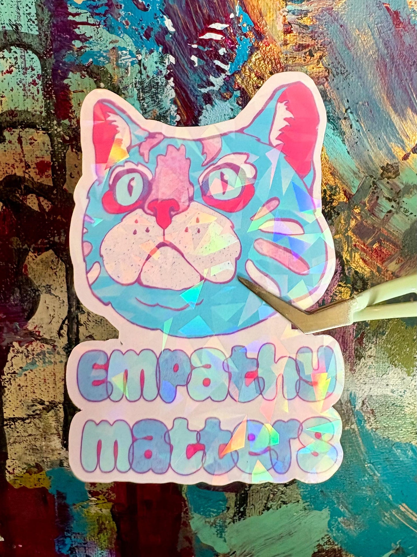 Handmade Sparkly Empathy Matters Cat Sticker