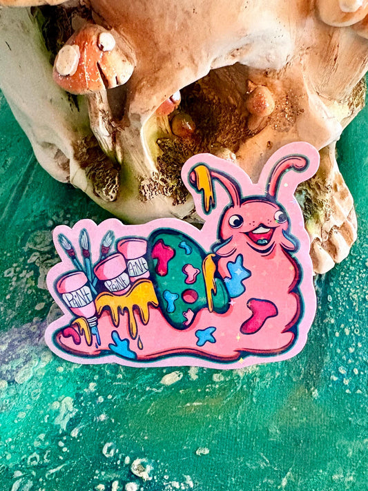 Handmade Sparkly Pink Art Snail Sticker
