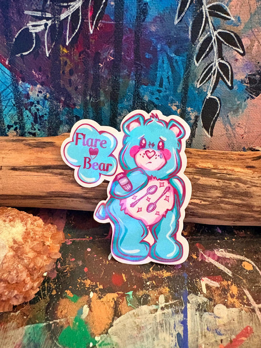 Handmade Sparkly Holographic Flare Bear Sticker: Chronic Illness Awareness Sticker