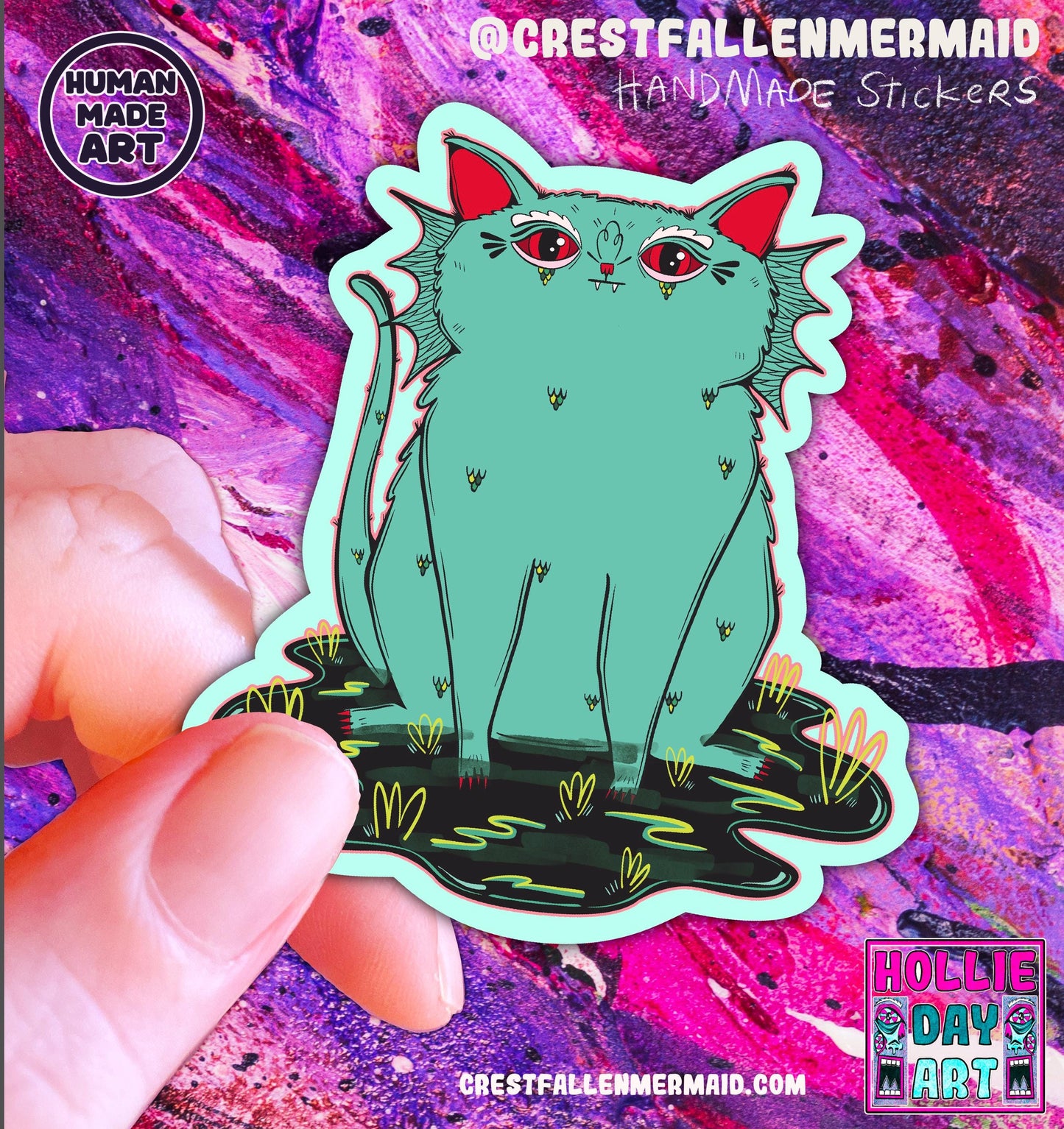 Handmade Sparkly Swamp Cat  Sticker