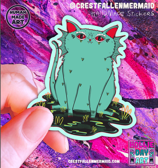 Handmade Sparkly Swamp Cat  Sticker