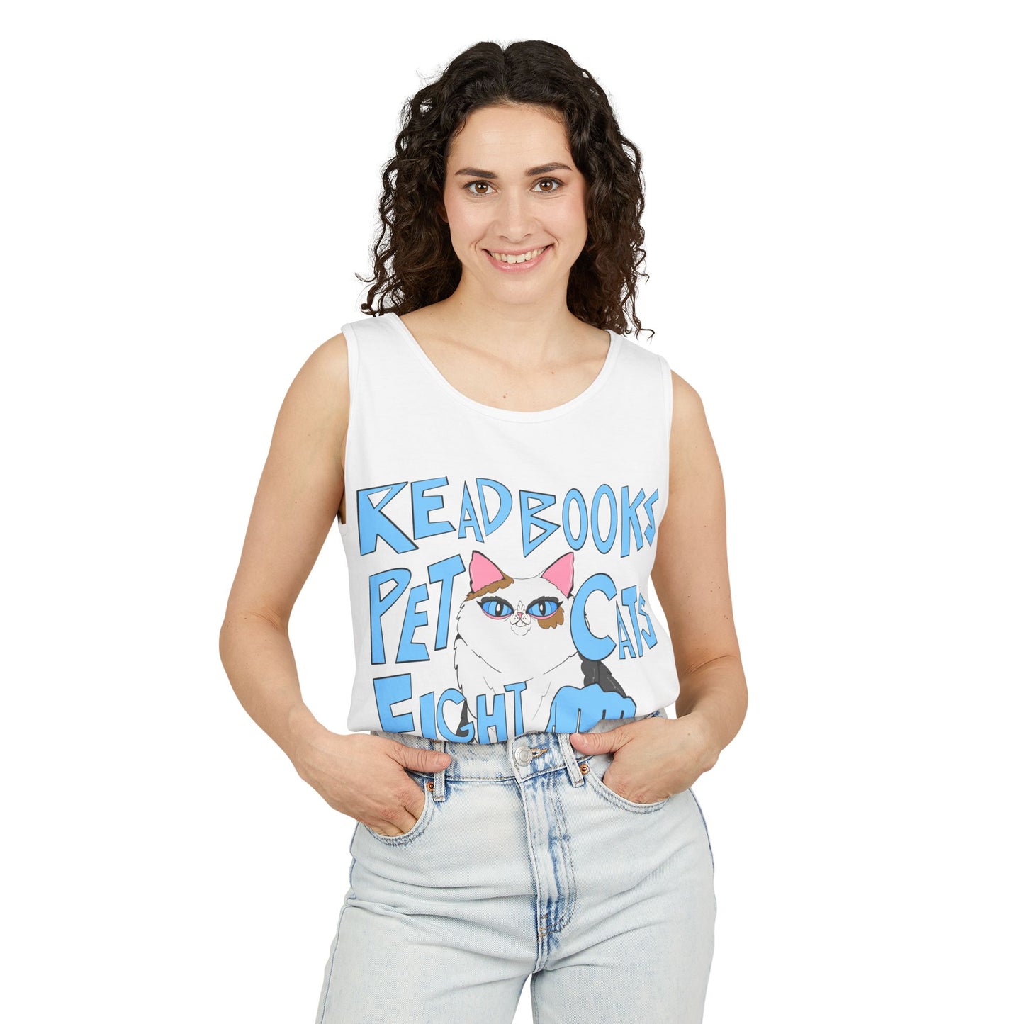 Read Books Pet Cats Fight Fascists Cat Art - Unisex Garment-Dyed Tank Top
