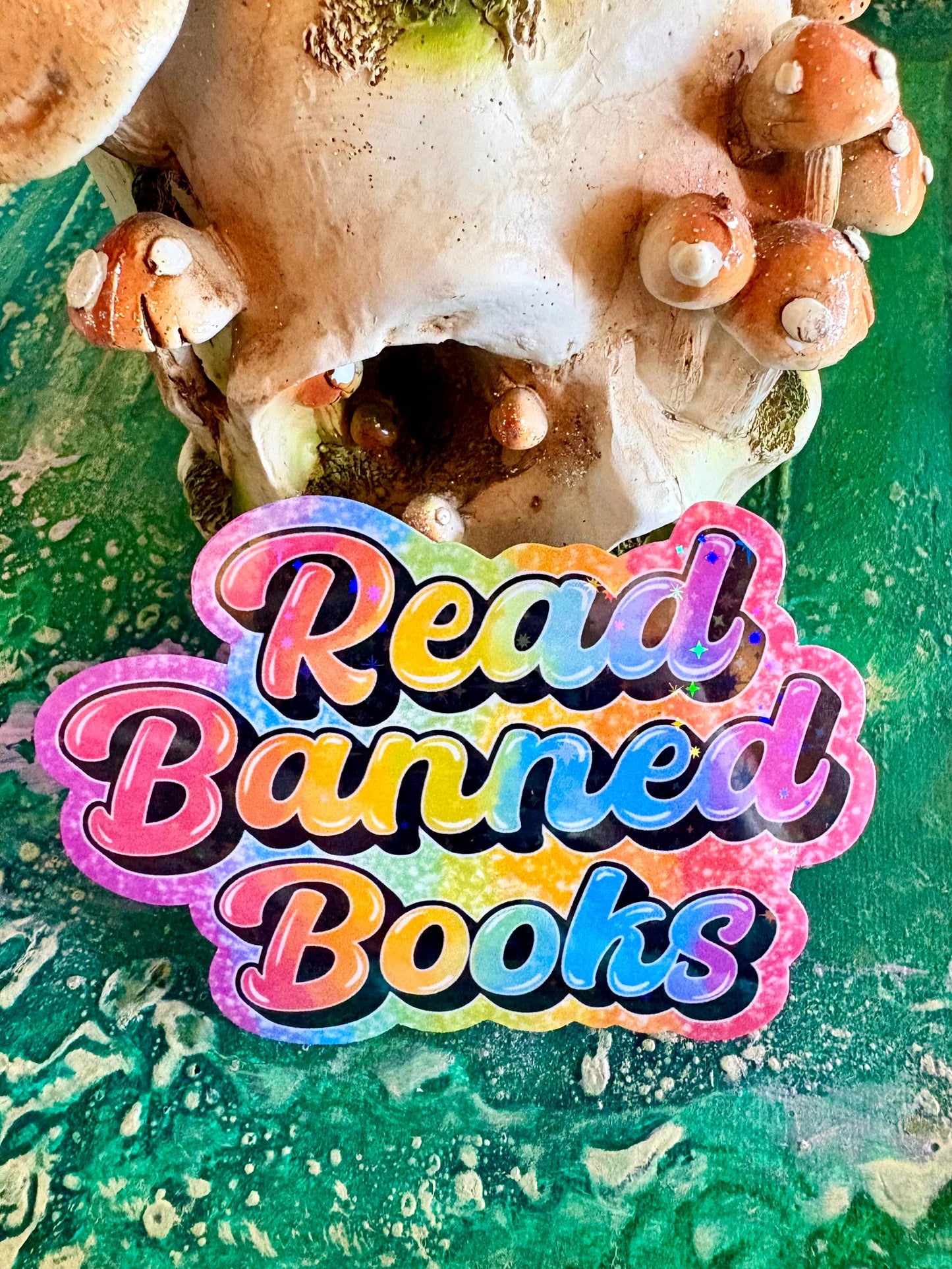 Handmade Sparkly Read Banned Books Sticker Political Art