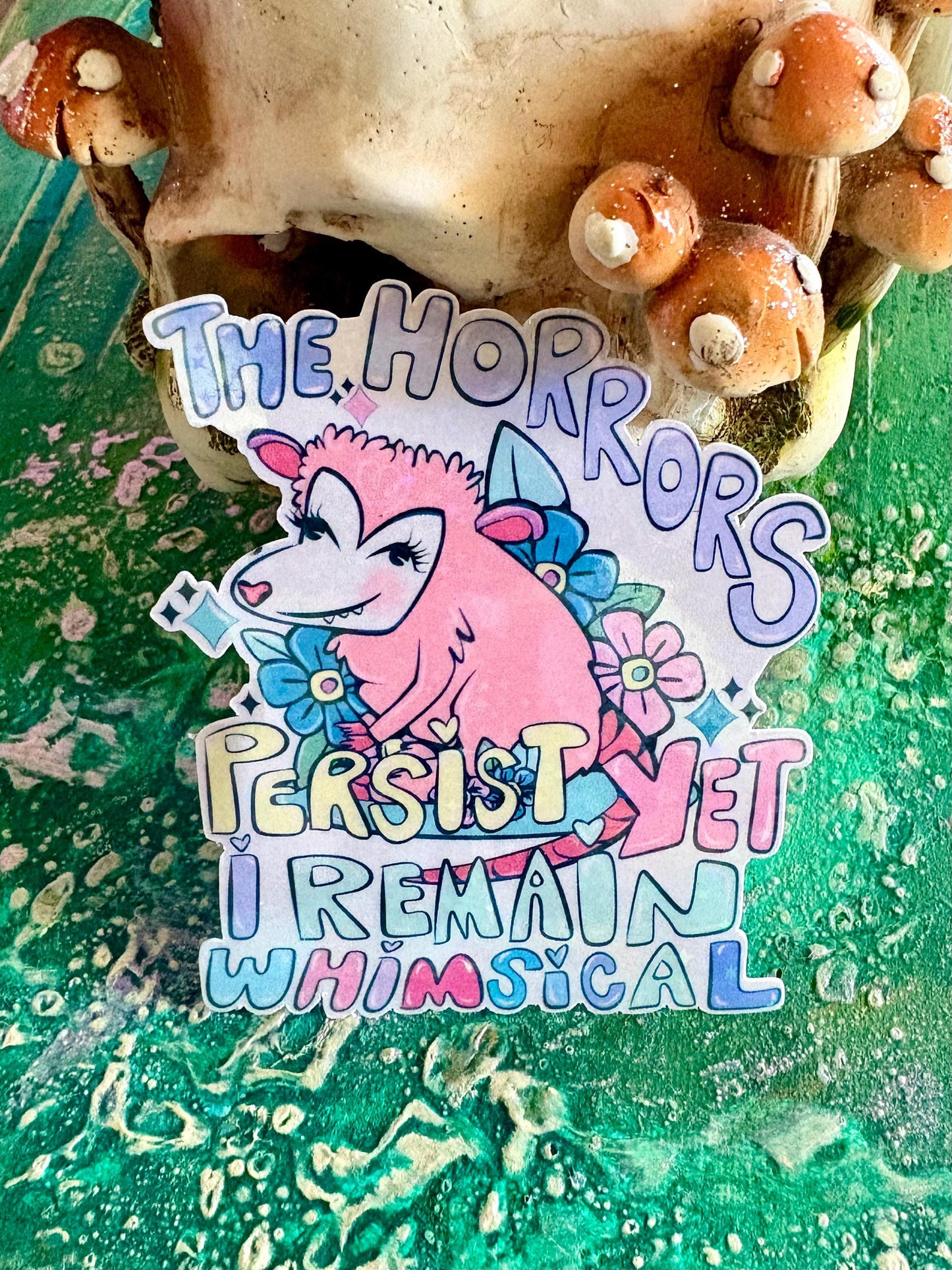 Handmade Possum Sticker: Sparkly Hand-Drawn Funny Animal Art | The Horrors Persist