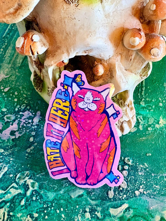 Hand Drawn Cat Sticker – Holographic Laminate, Water Resistant Vinyl Art