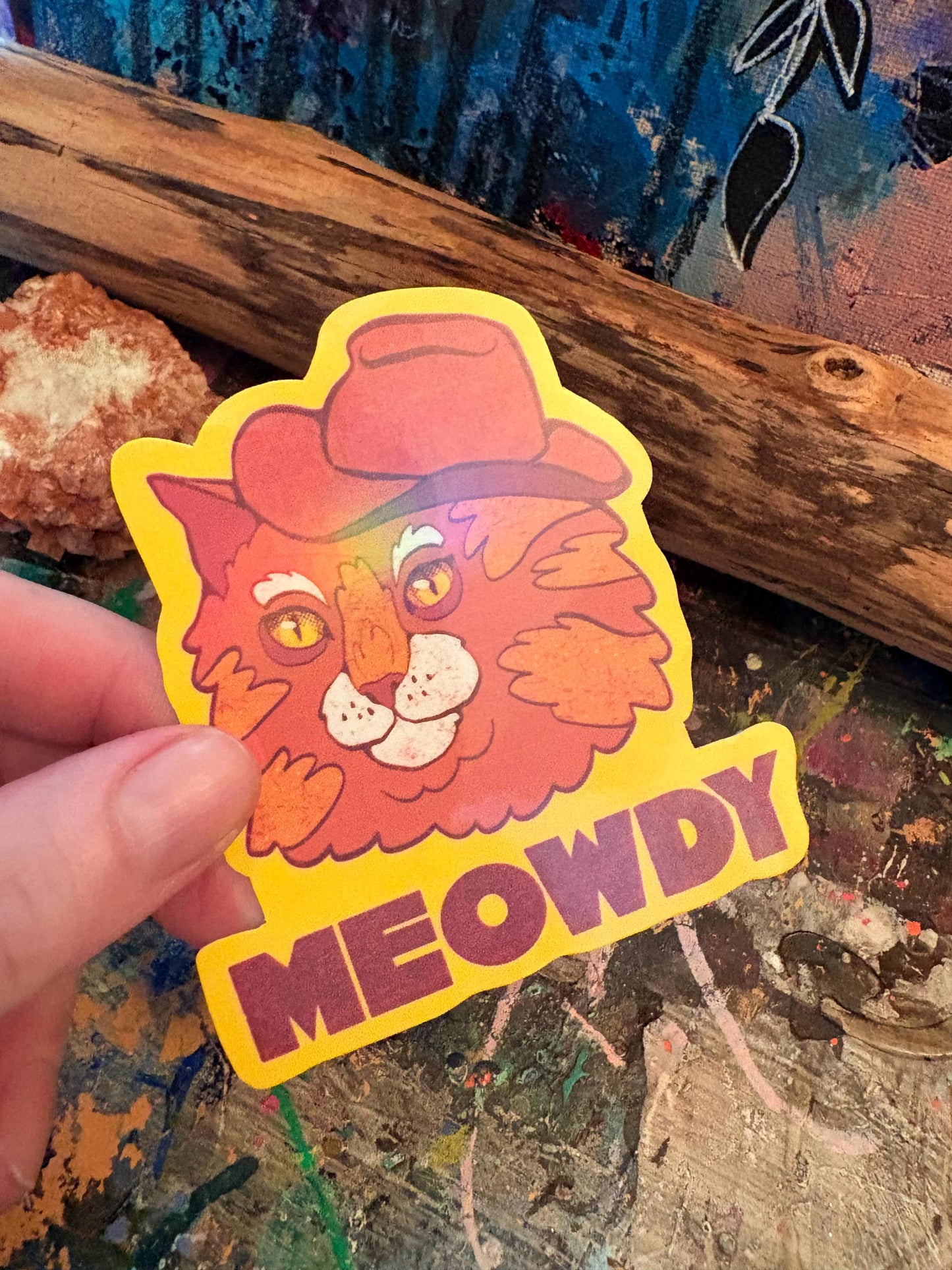 Handmade Meowdy Cat Sticker: Cowboy Kitten Vinyl Decal