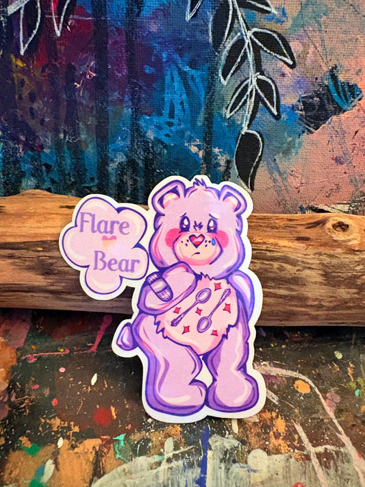 Handmade Sparkly Flare Bear Sticker: Handmade Holographic Vinyl Decal