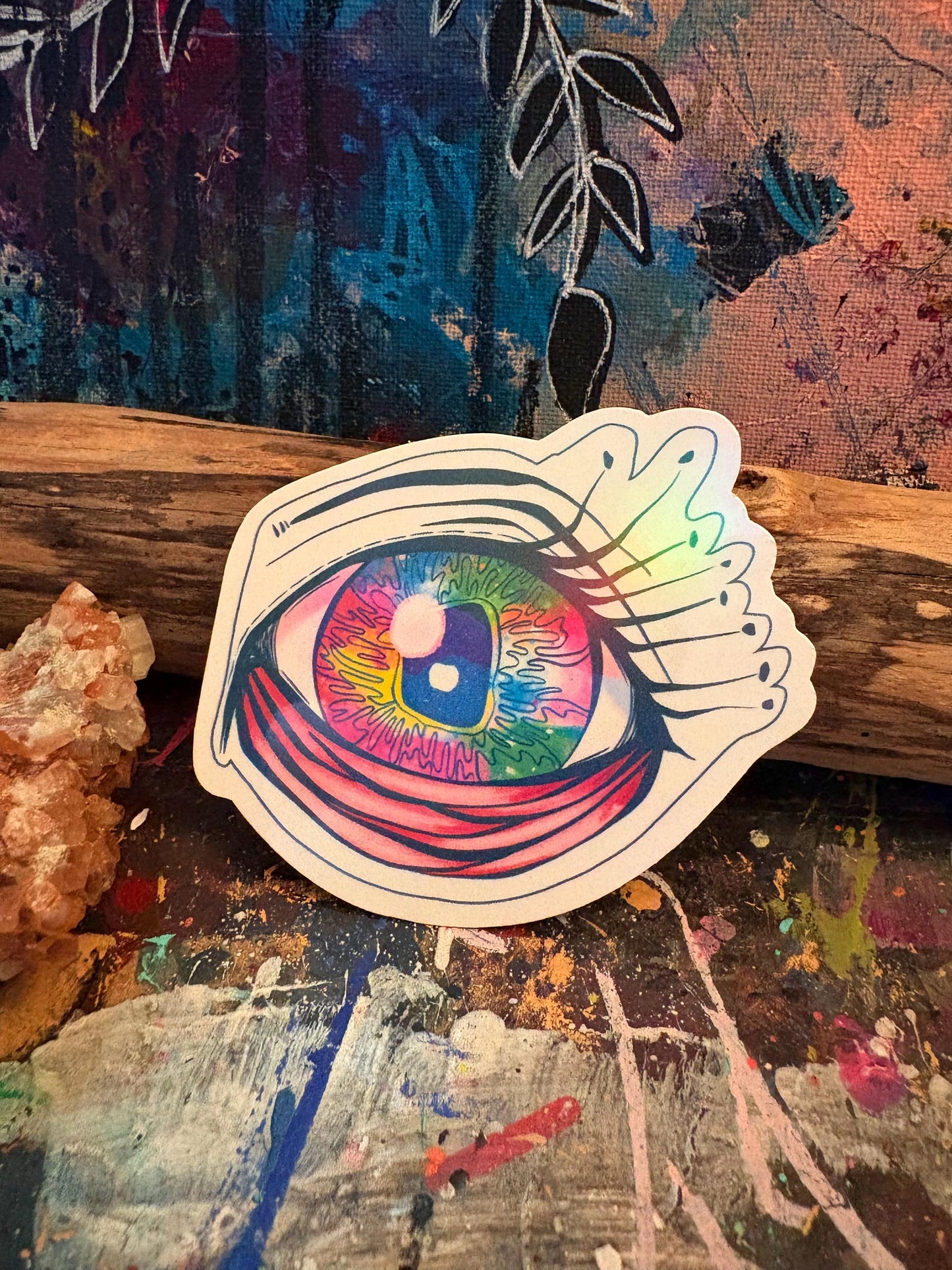Hand-Drawn Rainbow Eye Sticker | Art Decal, Water Resistant, Rainbow Pride Eye