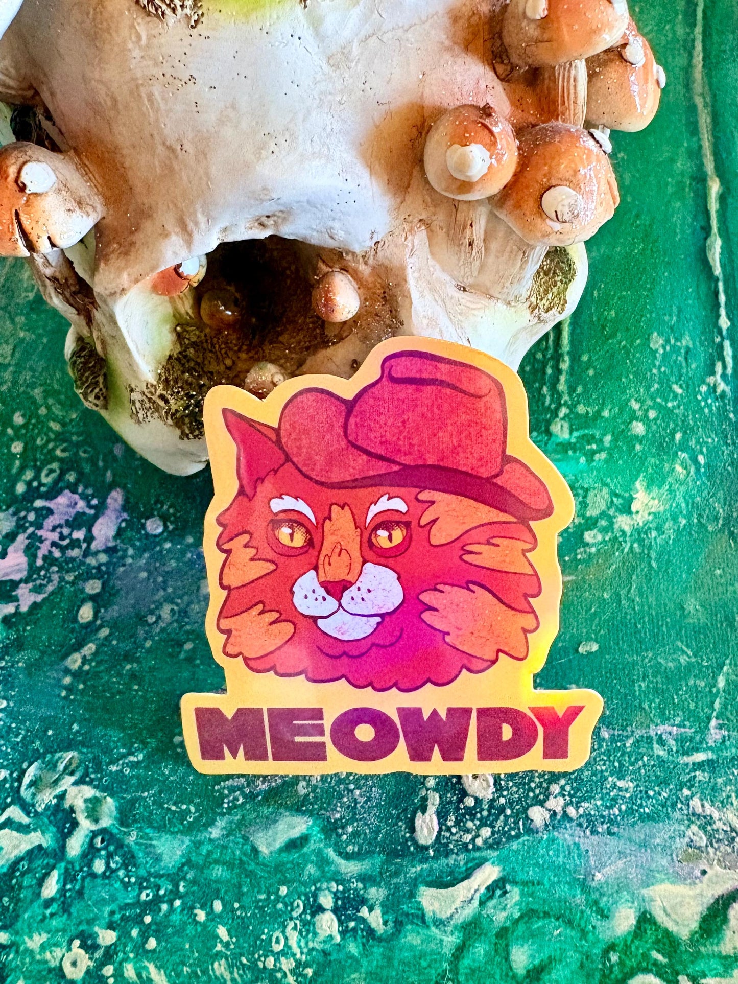 Handmade Meowdy Cat Sticker: Cowboy Kitten Vinyl Decal