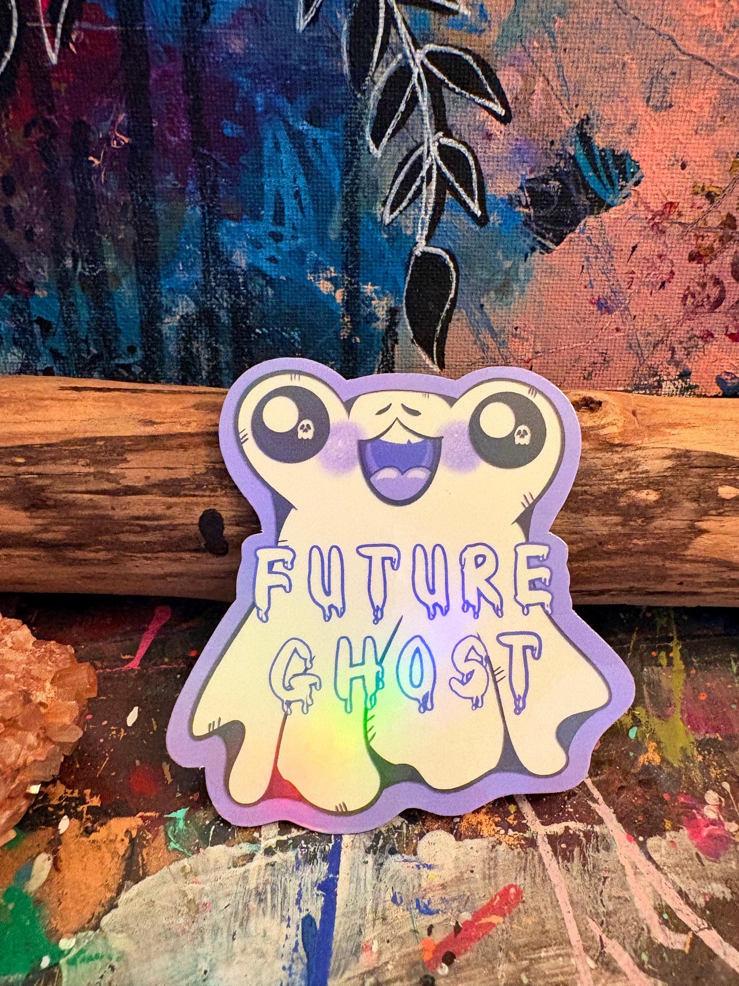 Handmade Future Ghost Frog Sticker | Holographic Spooky Season Vinyl Decal