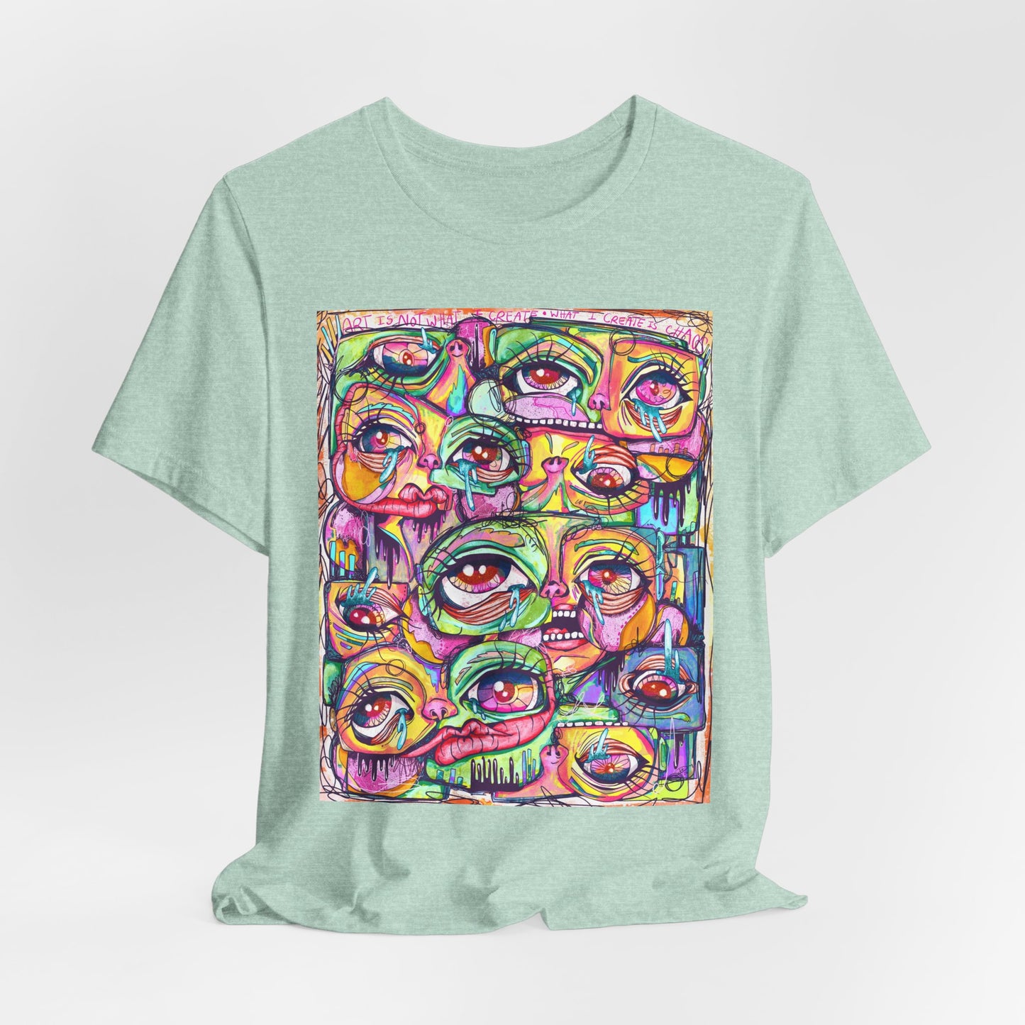 Colorful Chaos of Expressive Faces Unisex Jersey Short Sleeve Tee