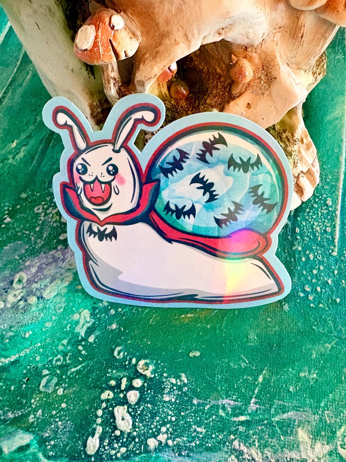 Vampire Snail Sticker: Holographic Vinyl Halloween Decal