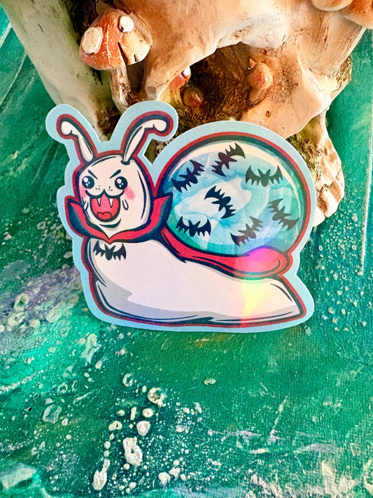 Vampire Snail Sticker: Holographic Vinyl Halloween Decal