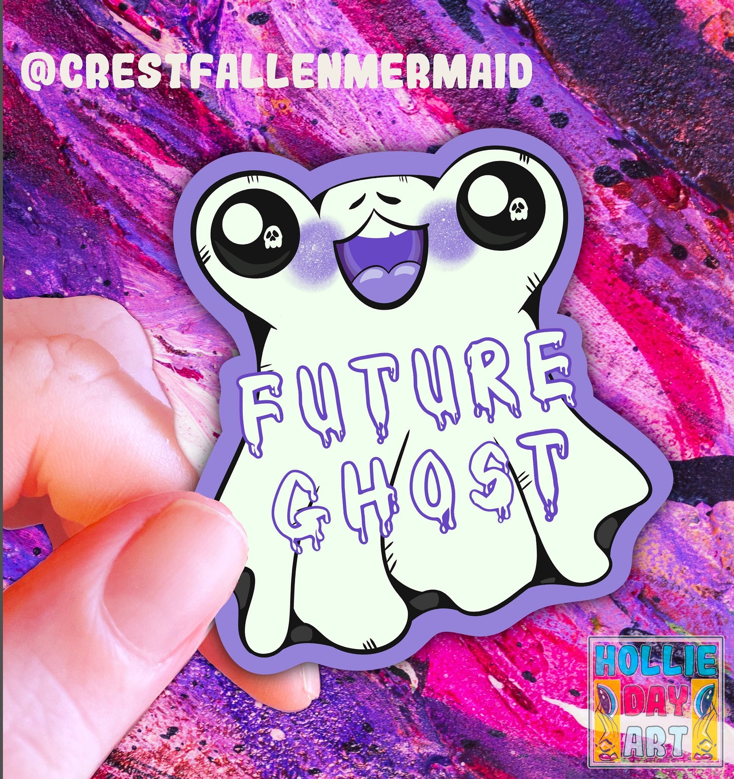 Handmade Future Ghost Frog Sticker | Holographic Spooky Season Vinyl Decal