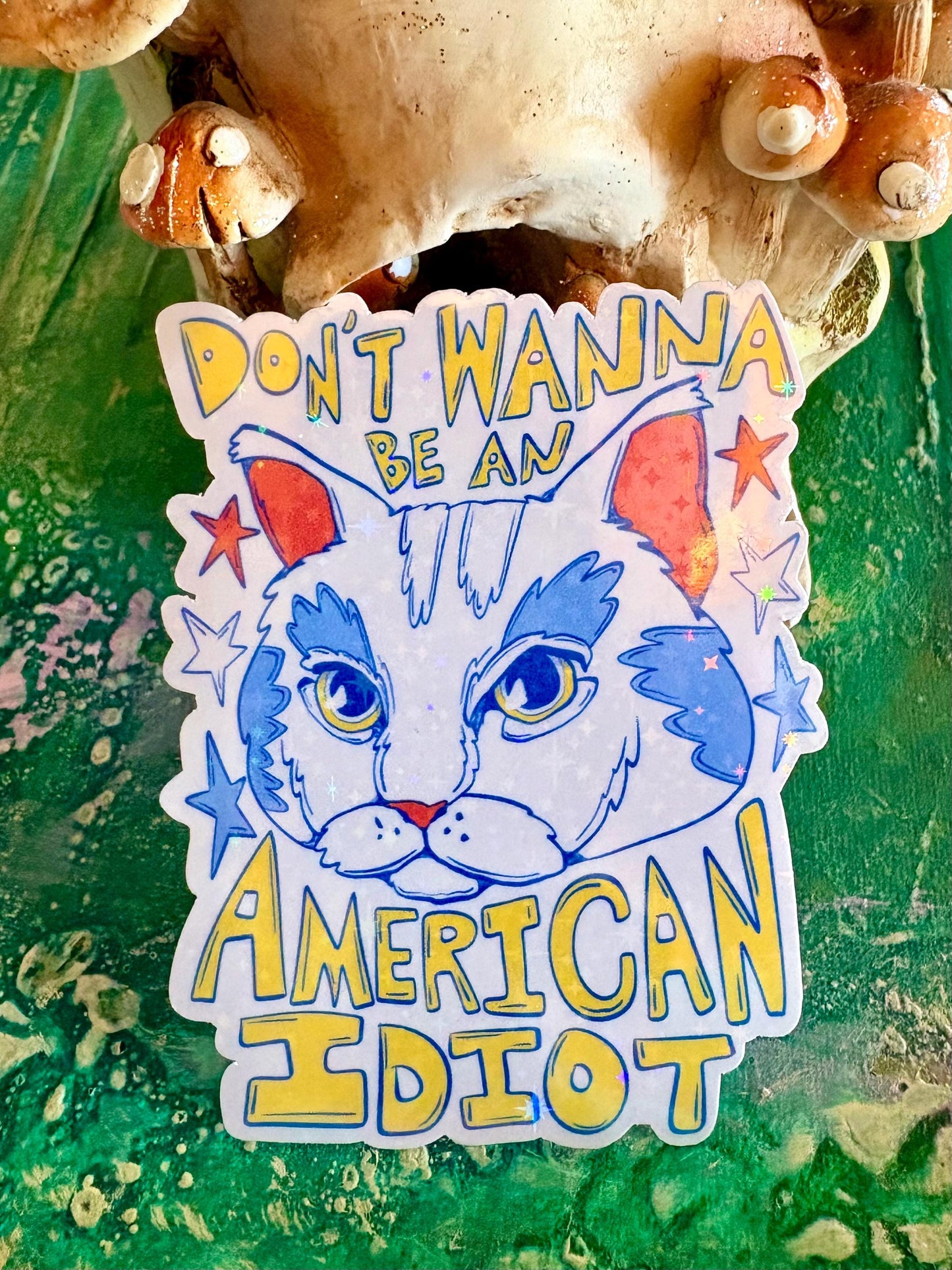 Hand Drawn Sparkly Cat Sticker | Dont Wanna Be An American Idiot Sticker