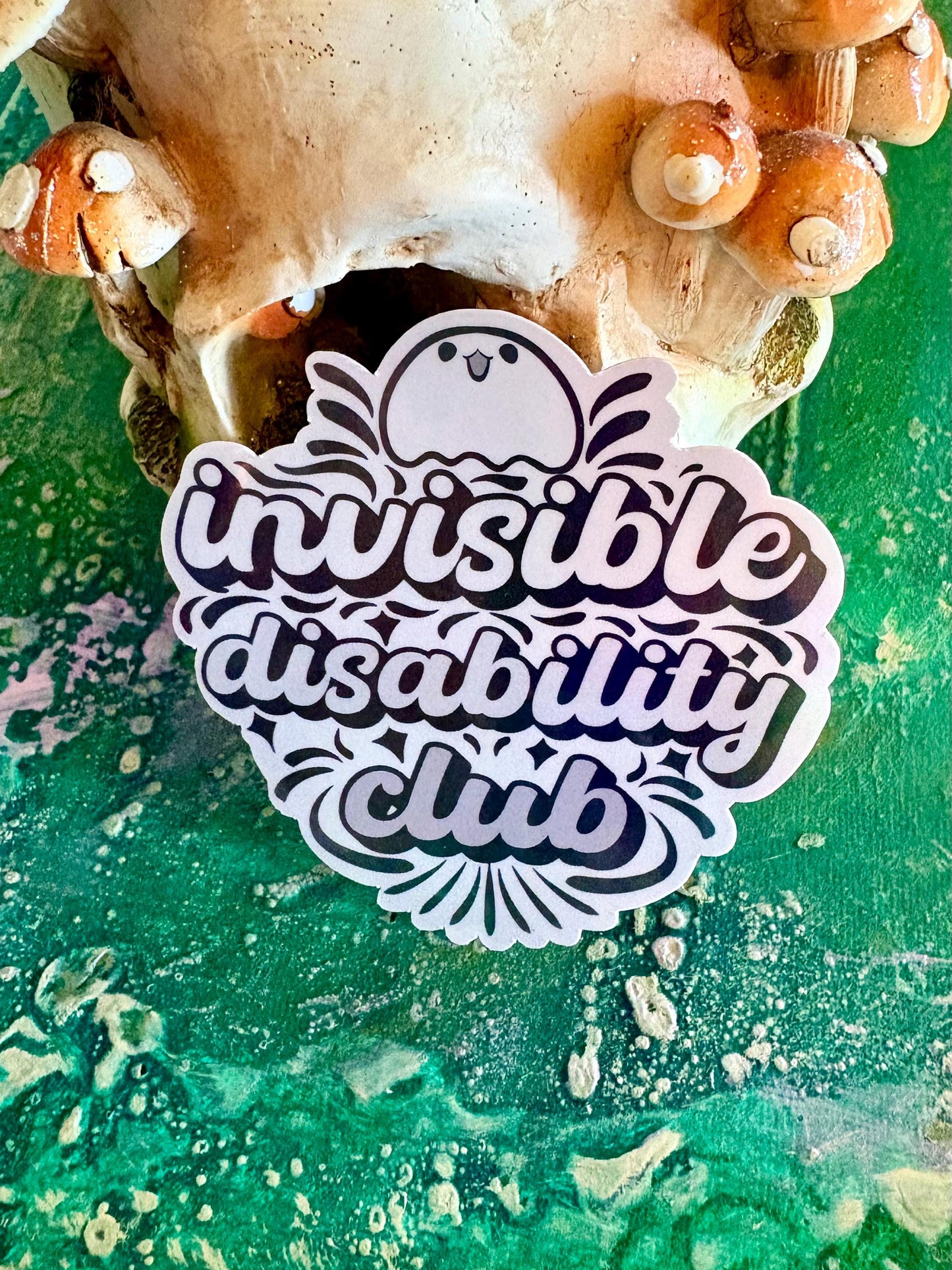Hand Drawn Spooky Spoonie Holographic Sticker: Invisible Disability Club