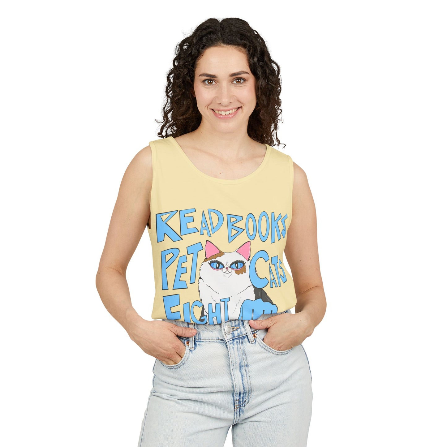Read Books Pet Cats Fight Fascists Cat Art - Unisex Garment-Dyed Tank Top