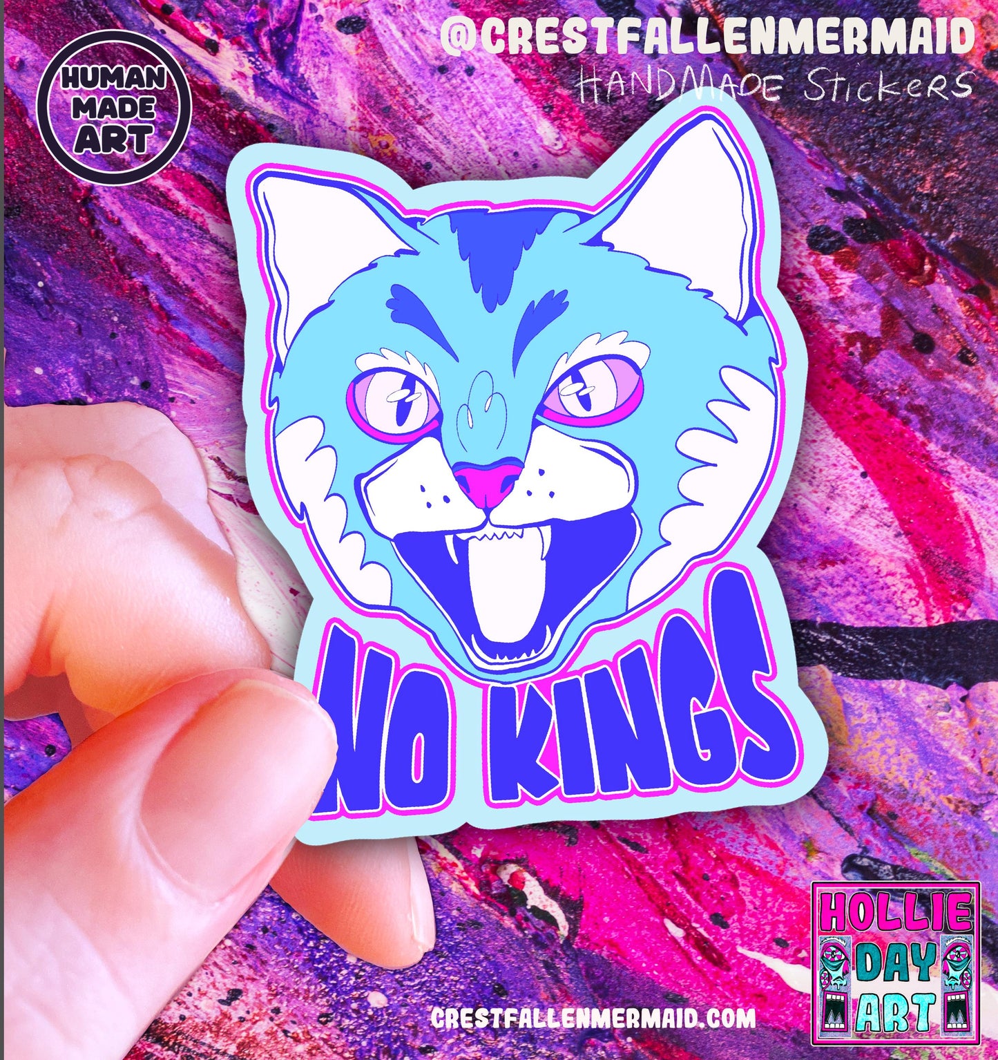 Handmade No Kings Cat Sticker (Holographic)