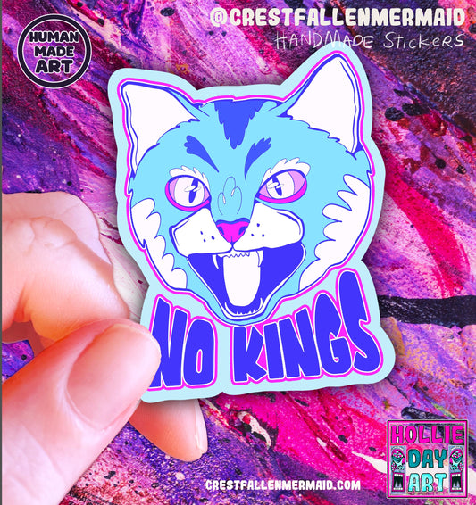 Handmade No Kings Cat Sticker (Holographic)