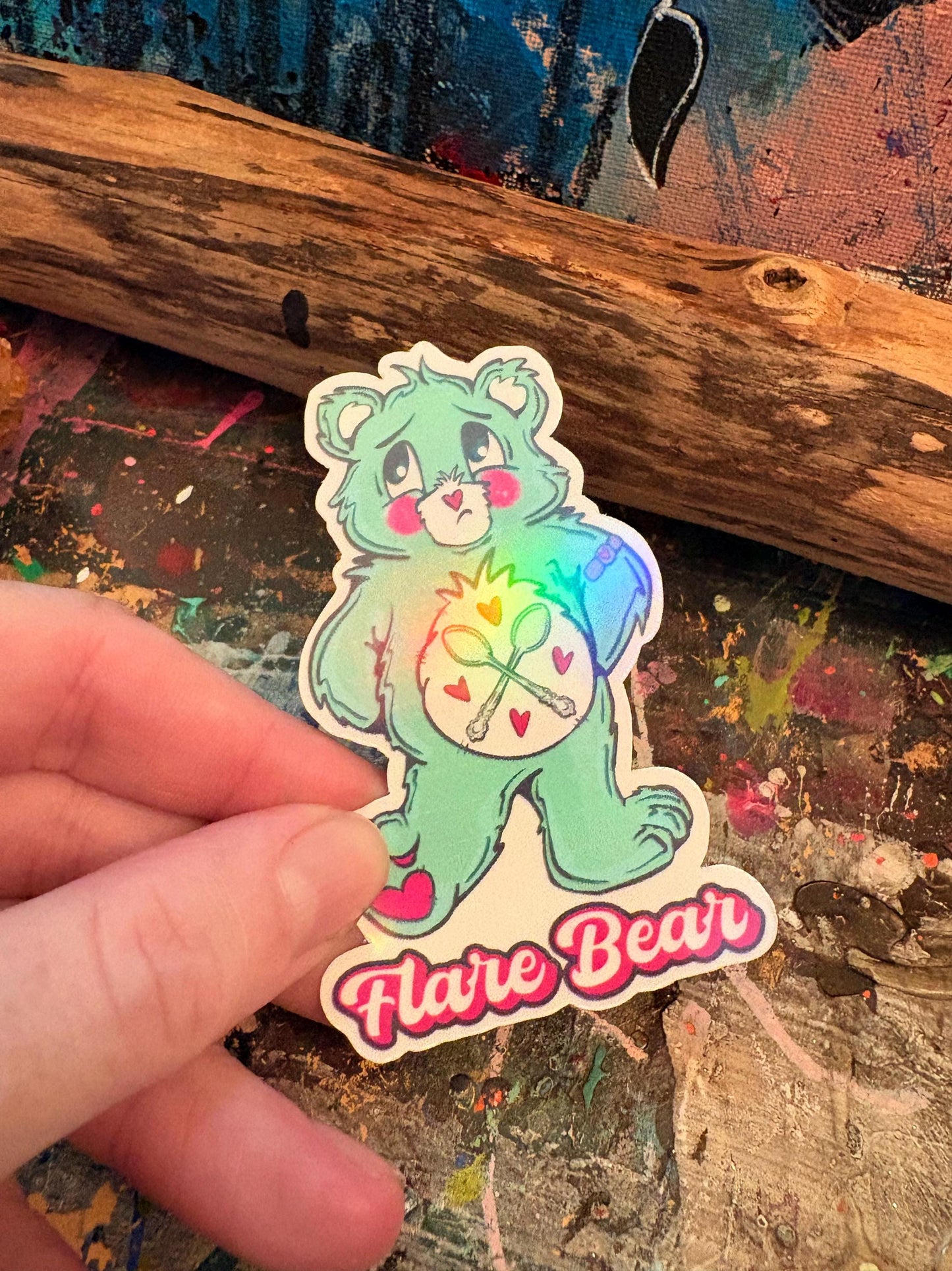 Minty Flare Bear Sticker: Holographic Chronic Illness Spoonie Art