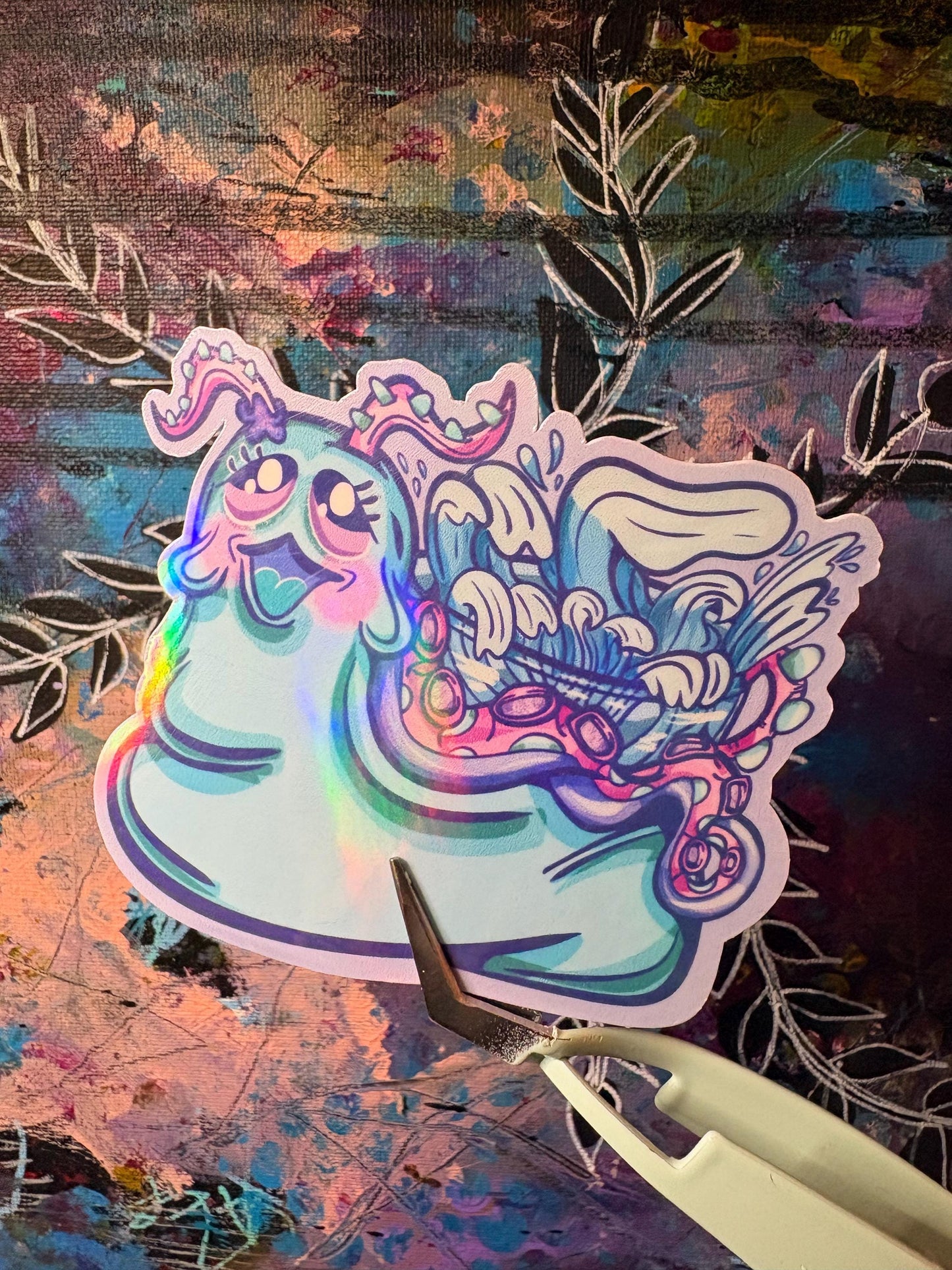 Whimsical Octopus Snail Sticker: Holographic Vinyl - Ocean Mermaid | Hollie Day Art