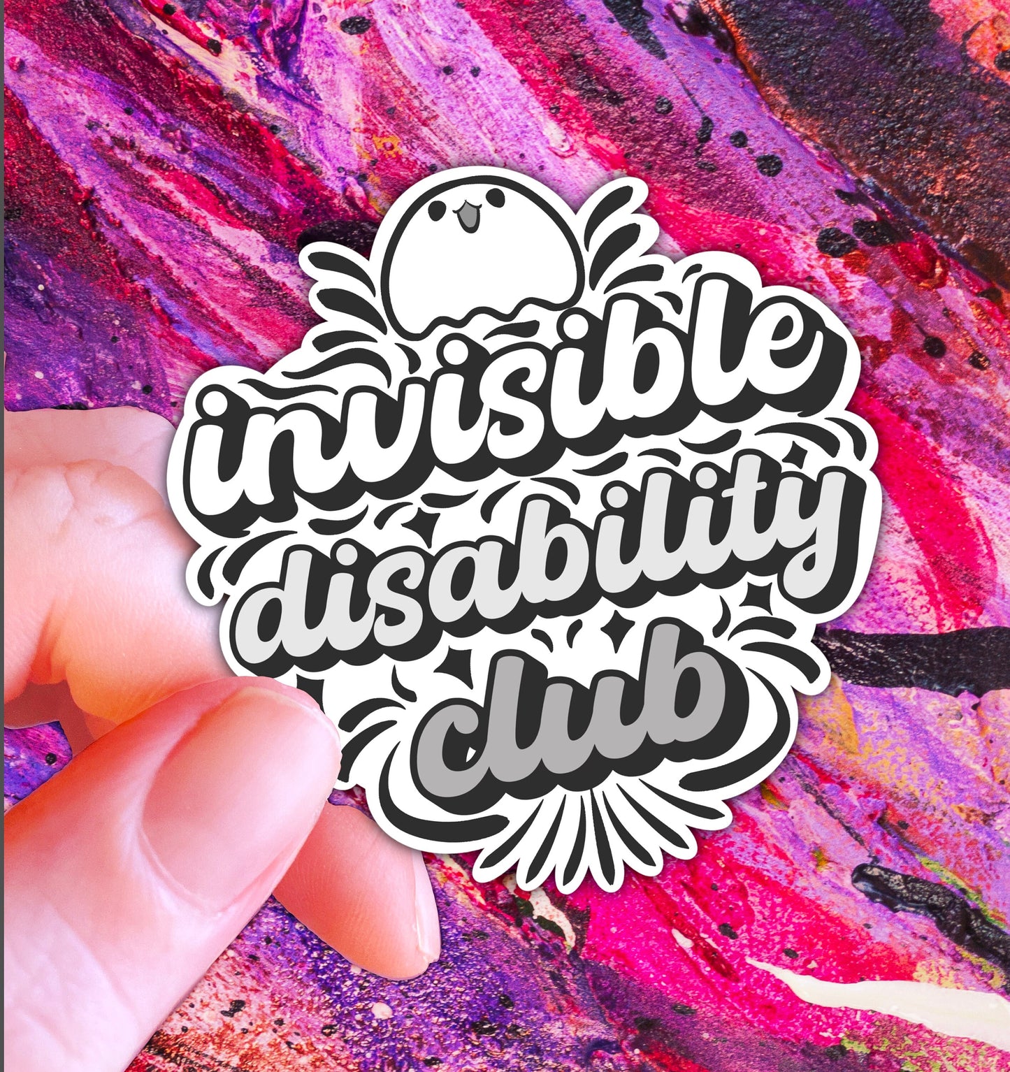 Hand Drawn Spooky Spoonie Holographic Sticker: Invisible Disability Club