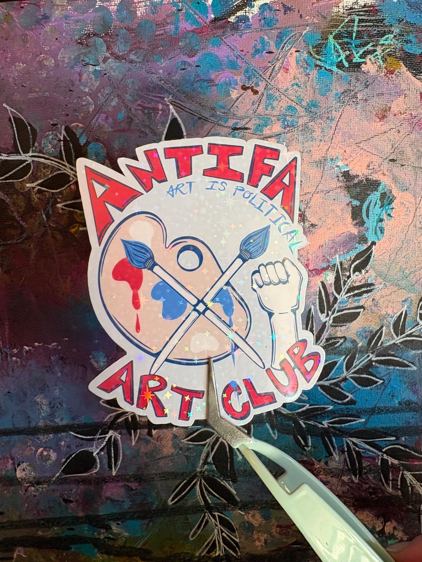 Handmade Sparkly Antifa Art Club Sticker