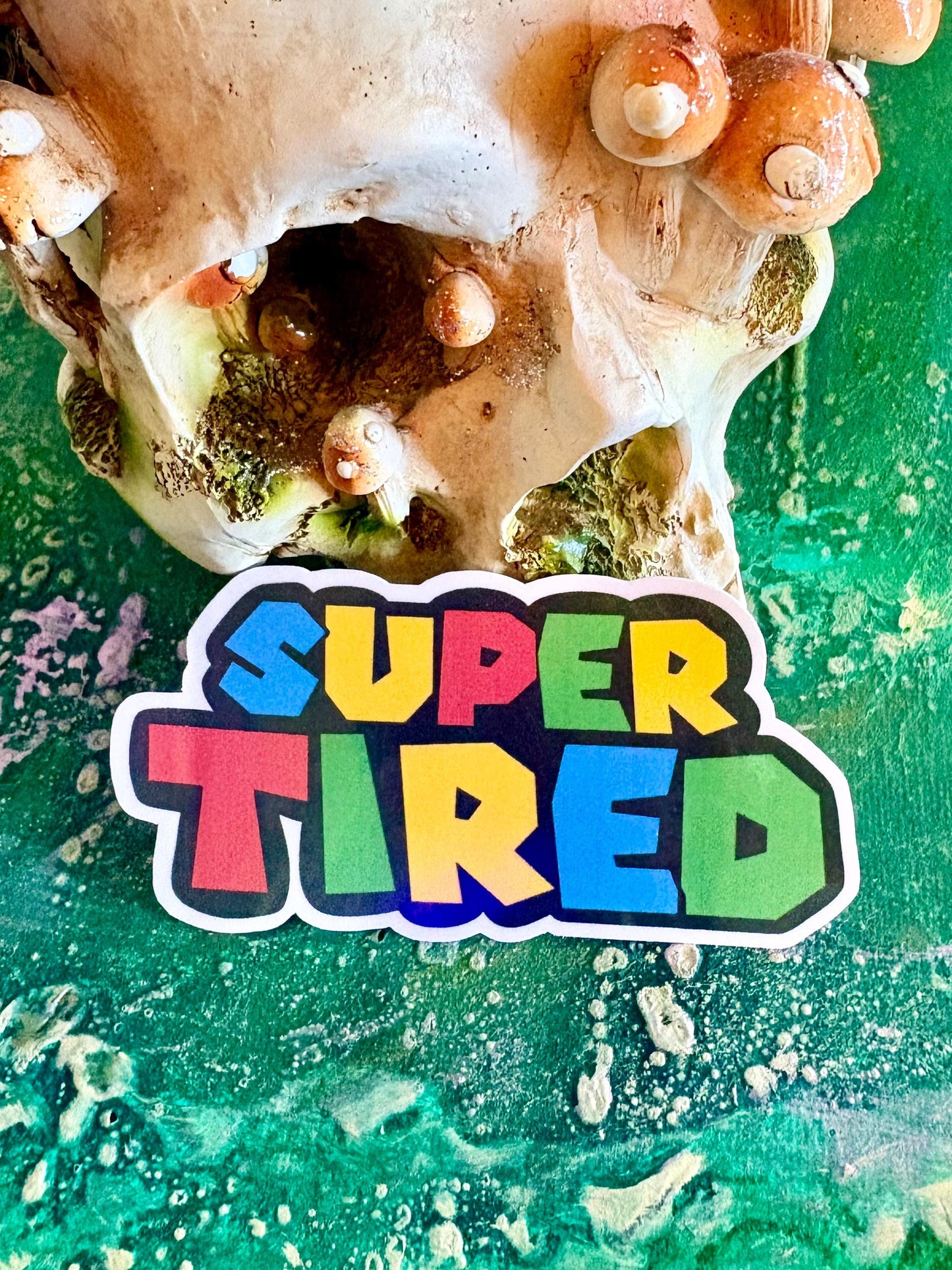 Super Tired Holographic Vinyl Sticker: Chronic Illness Art by Hollie Day