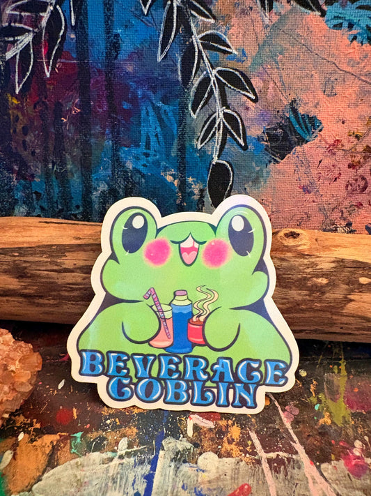 Handmade Beverage Goblin Frog Sticker: Spoonie Vinyl Decal - Hollie Day Art