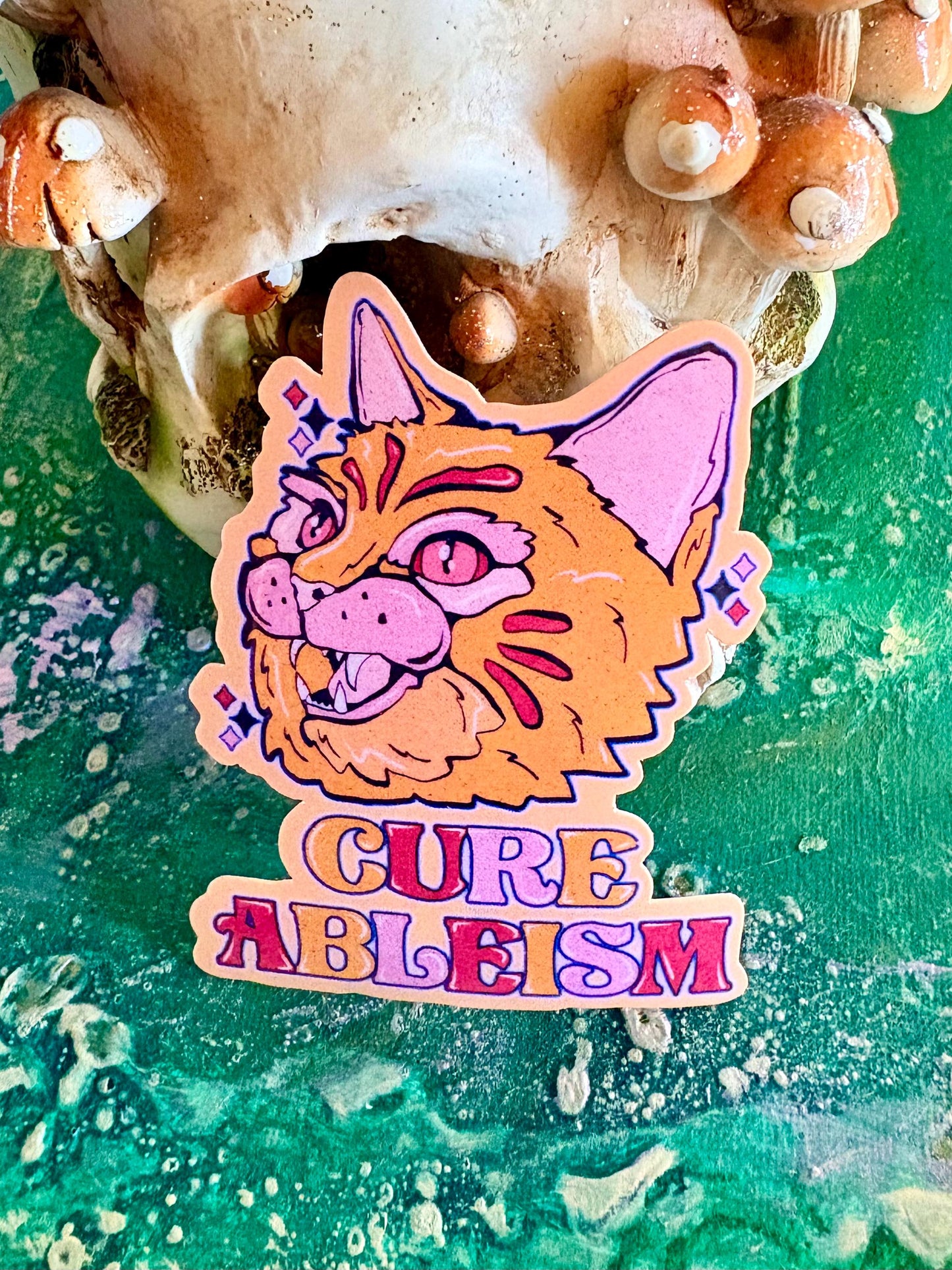 Handmade Cure Ableism Cat Sticker