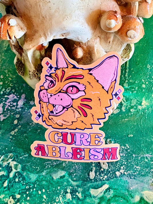 Handmade Cure Ableism Cat Sticker