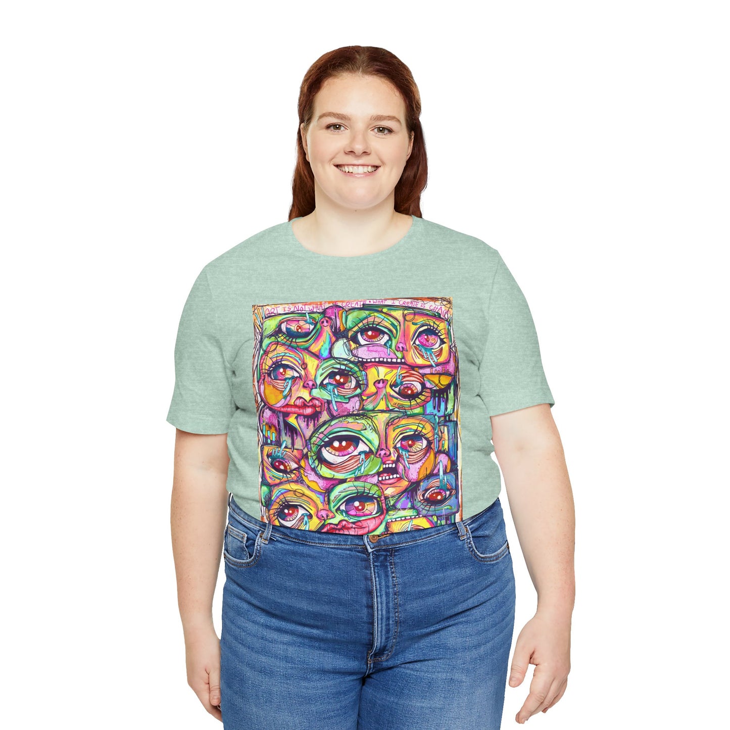 Colorful Chaos of Expressive Faces Unisex Jersey Short Sleeve Tee