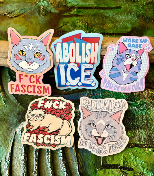 Handmade Anti Fascism Stickers | Glossy Sticker Pack, Hollie Day Art | Hollie Day Artist