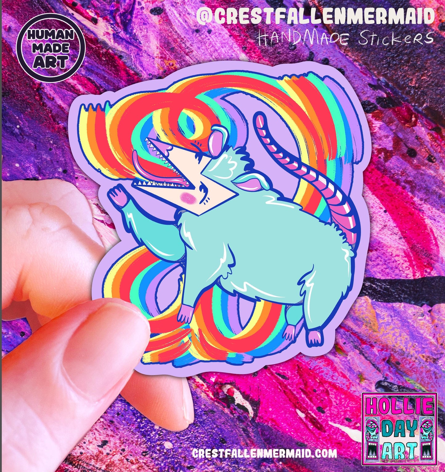 Sparkly Rainbow Possum Sticker