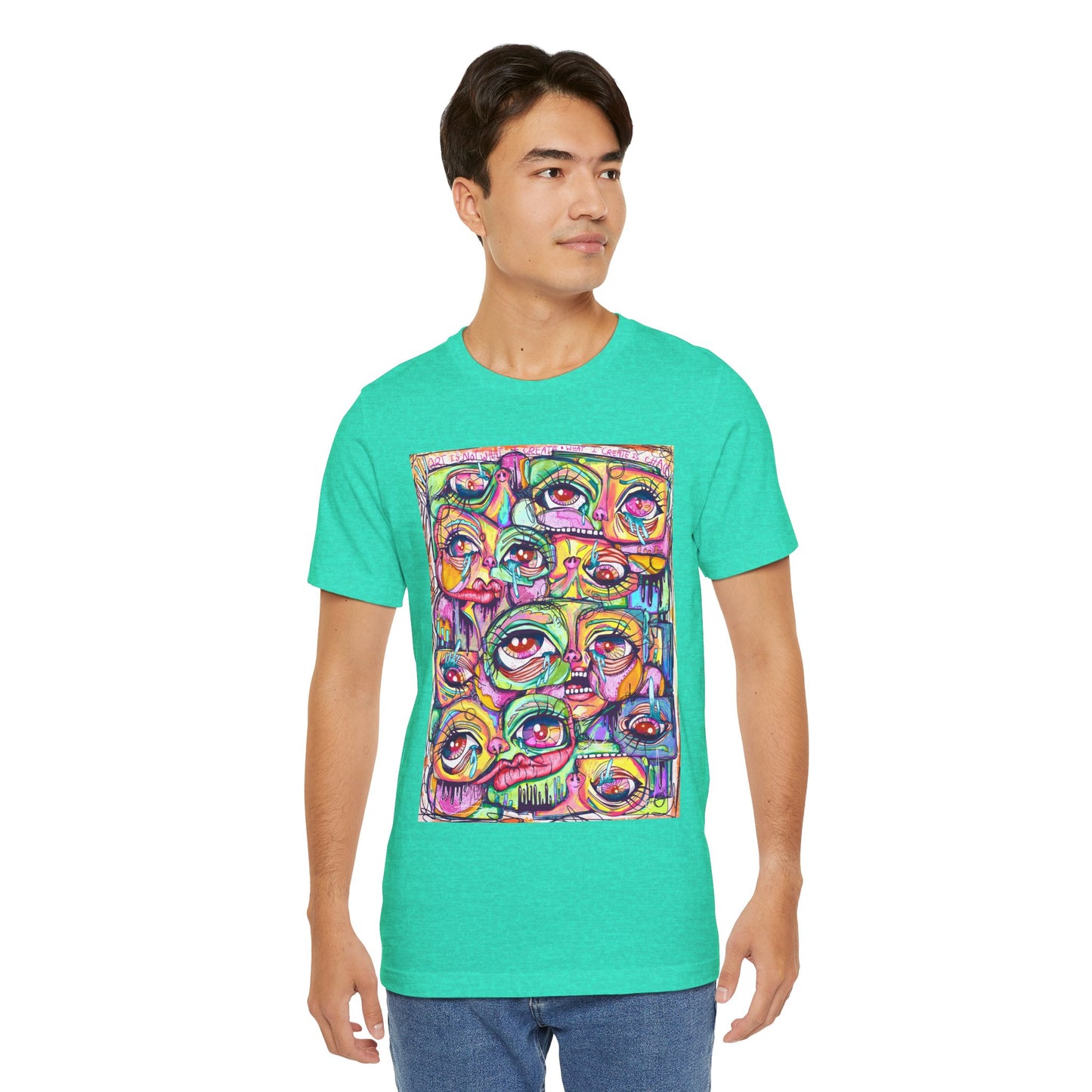 Colorful Chaos of Expressive Faces Unisex Jersey Short Sleeve Tee