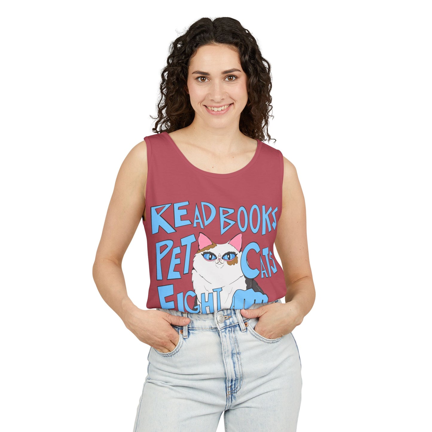 Read Books Pet Cats Fight Fascists Cat Art - Unisex Garment-Dyed Tank Top