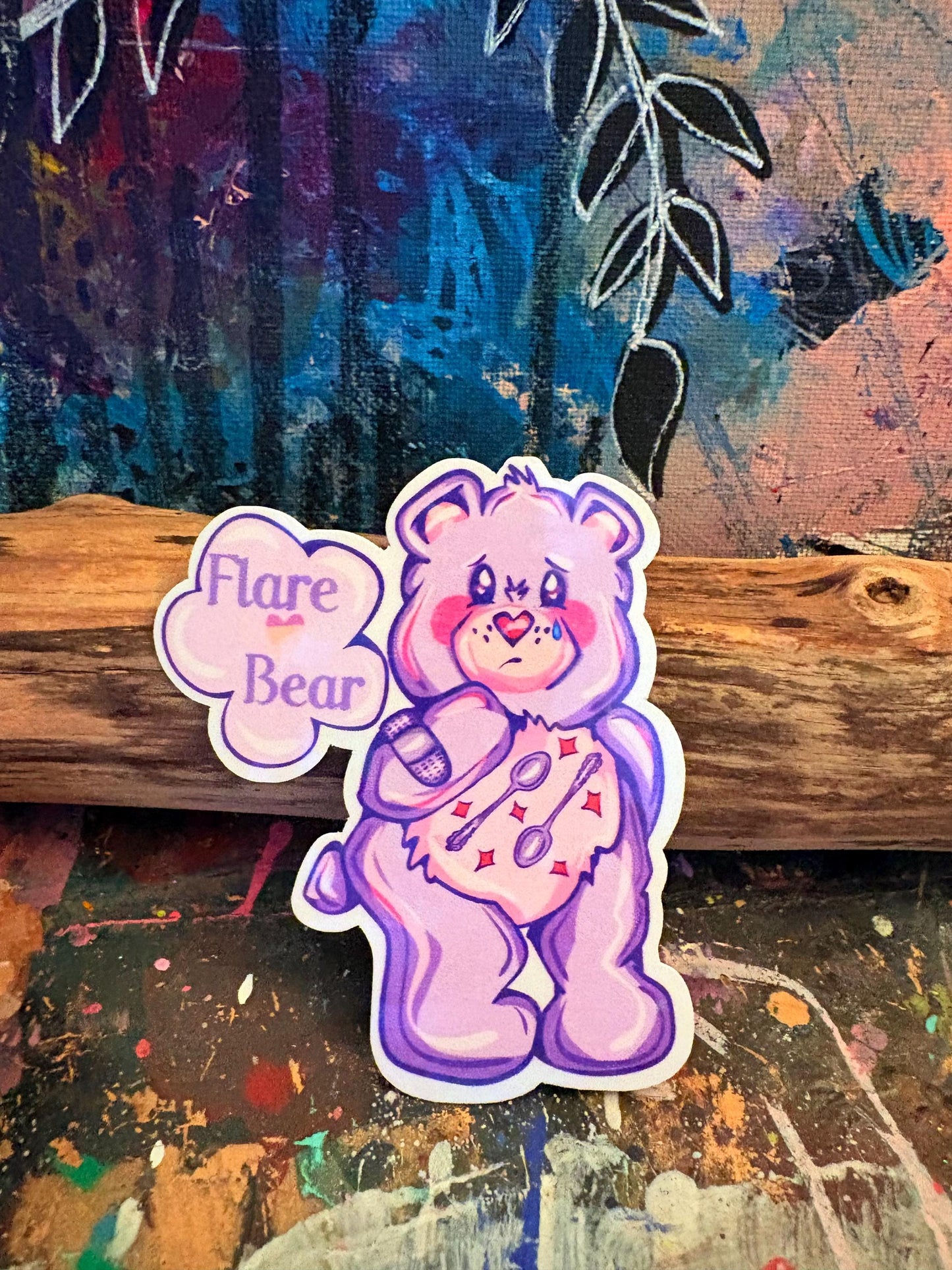 Hand Drawn Flare Bear Sticker Set: Holographic Chronic Illness Stickers - handmade stickers