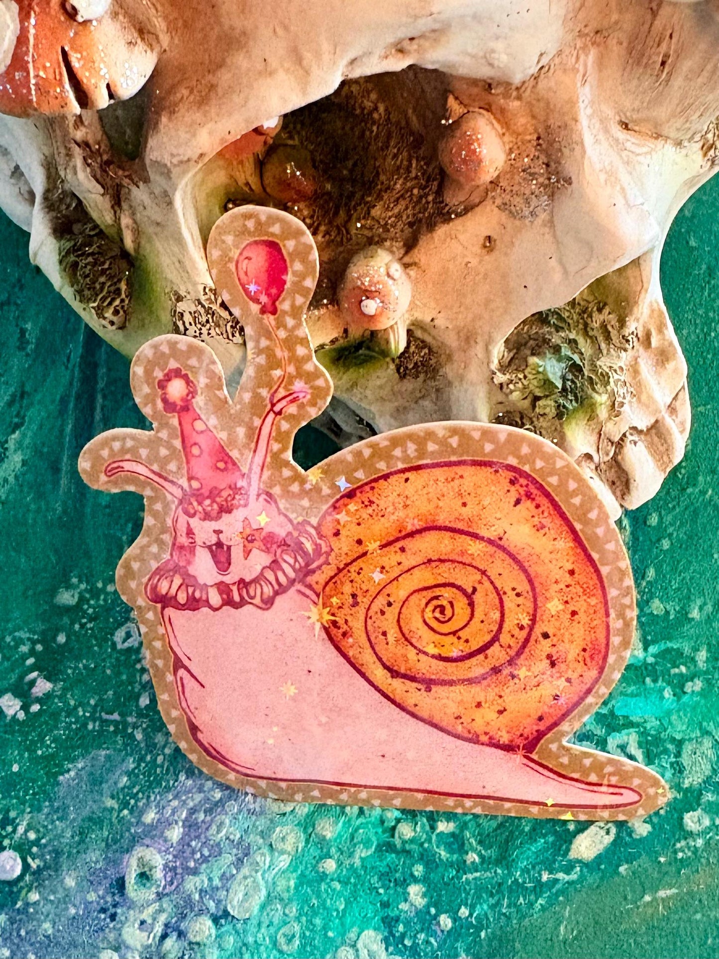 Handmade Clown Snail Sticker (sparkly)