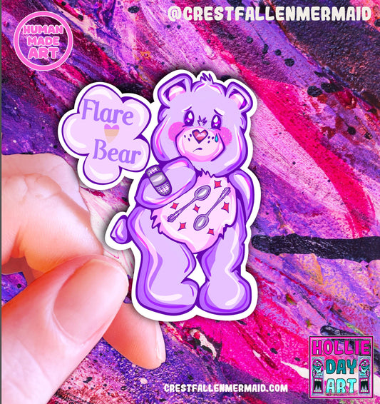 Handmade Sparkly Flare Bear Sticker: Handmade Holographic Vinyl Decal