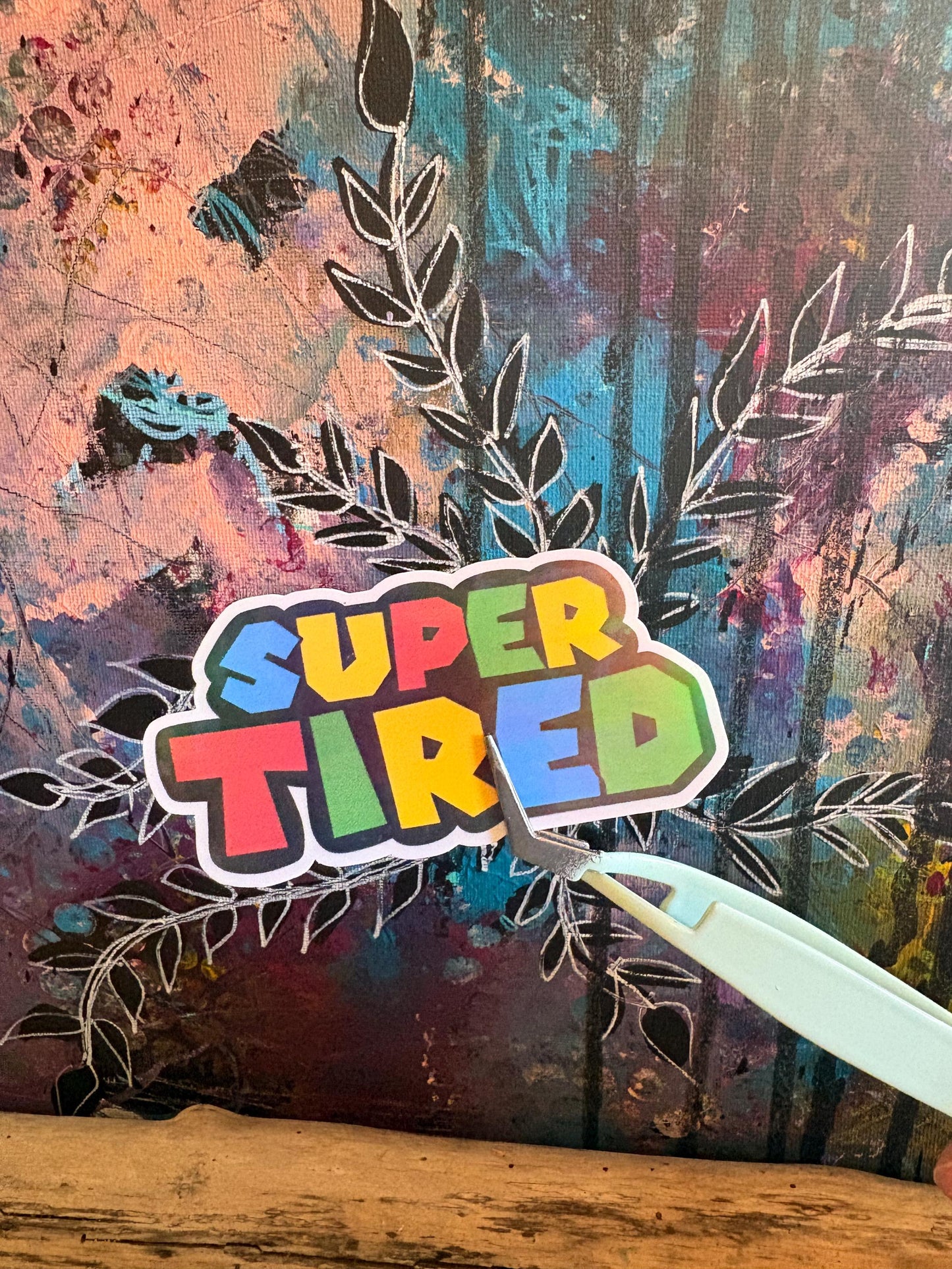 Super Tired Holographic Vinyl Sticker: Chronic Illness Art by Hollie Day