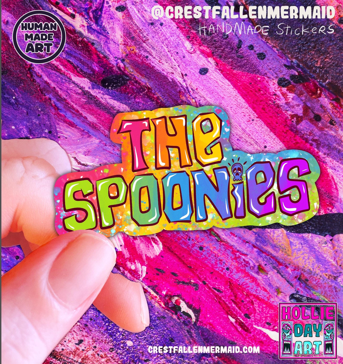 Handmade Spoonies Sticker: Sparkly Holographic Chronic Illness Art
