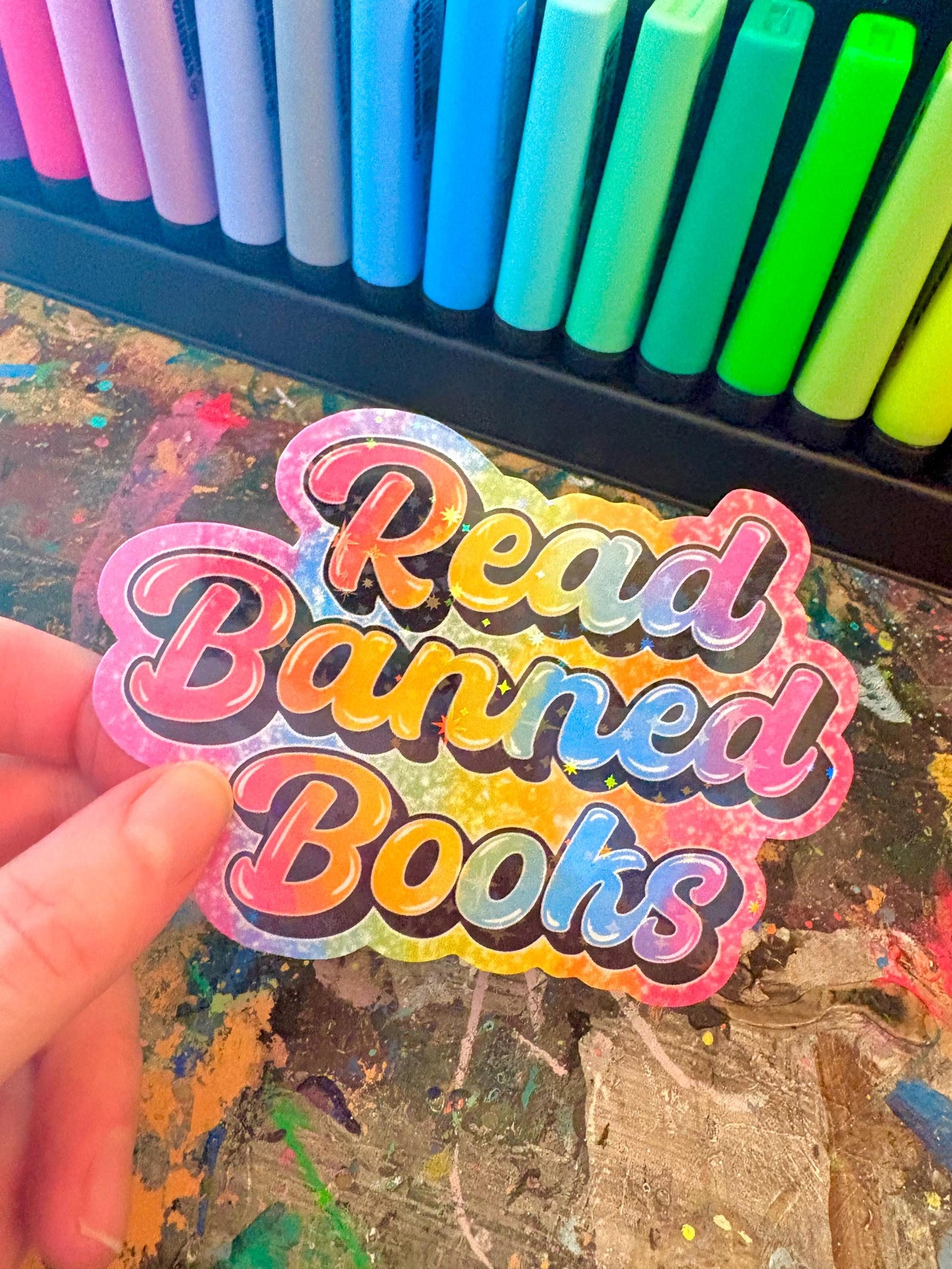 Handmade Sparkly Read Banned Books Sticker Political Art