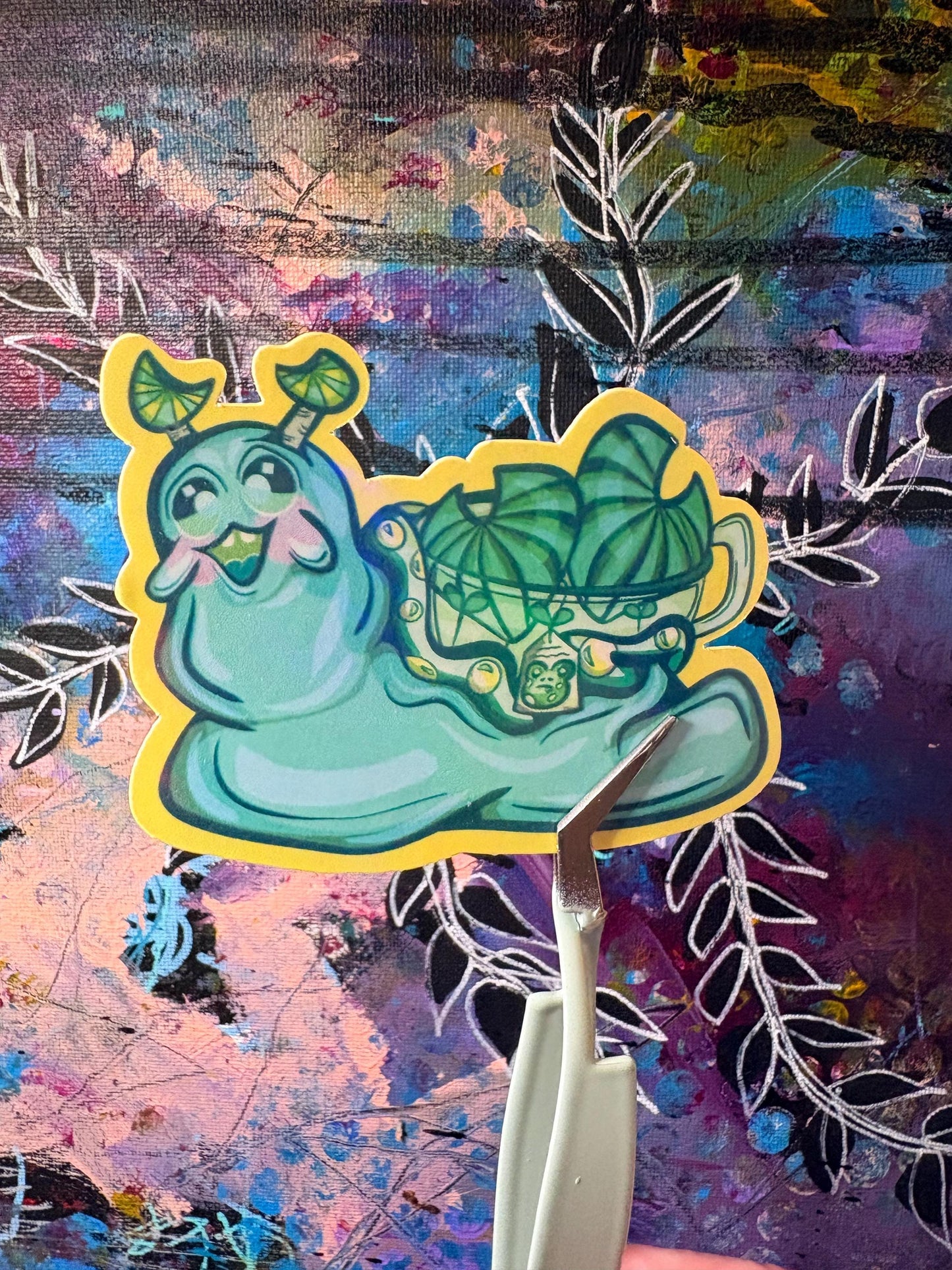 Whimsical Froggy Tea Snail Sticker: Holographic Vinyl - Hollie Day Art