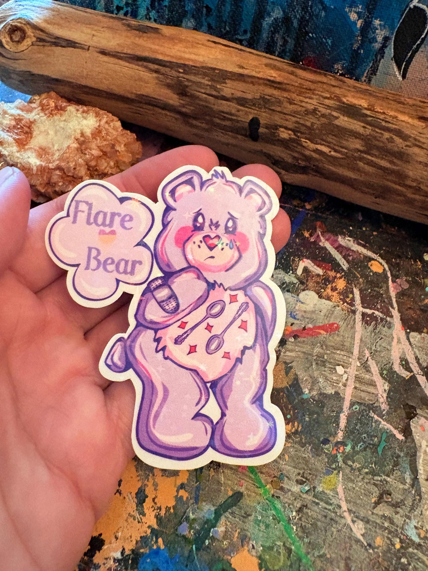 Handmade Sparkly Flare Bear Sticker: Handmade Holographic Vinyl Decal