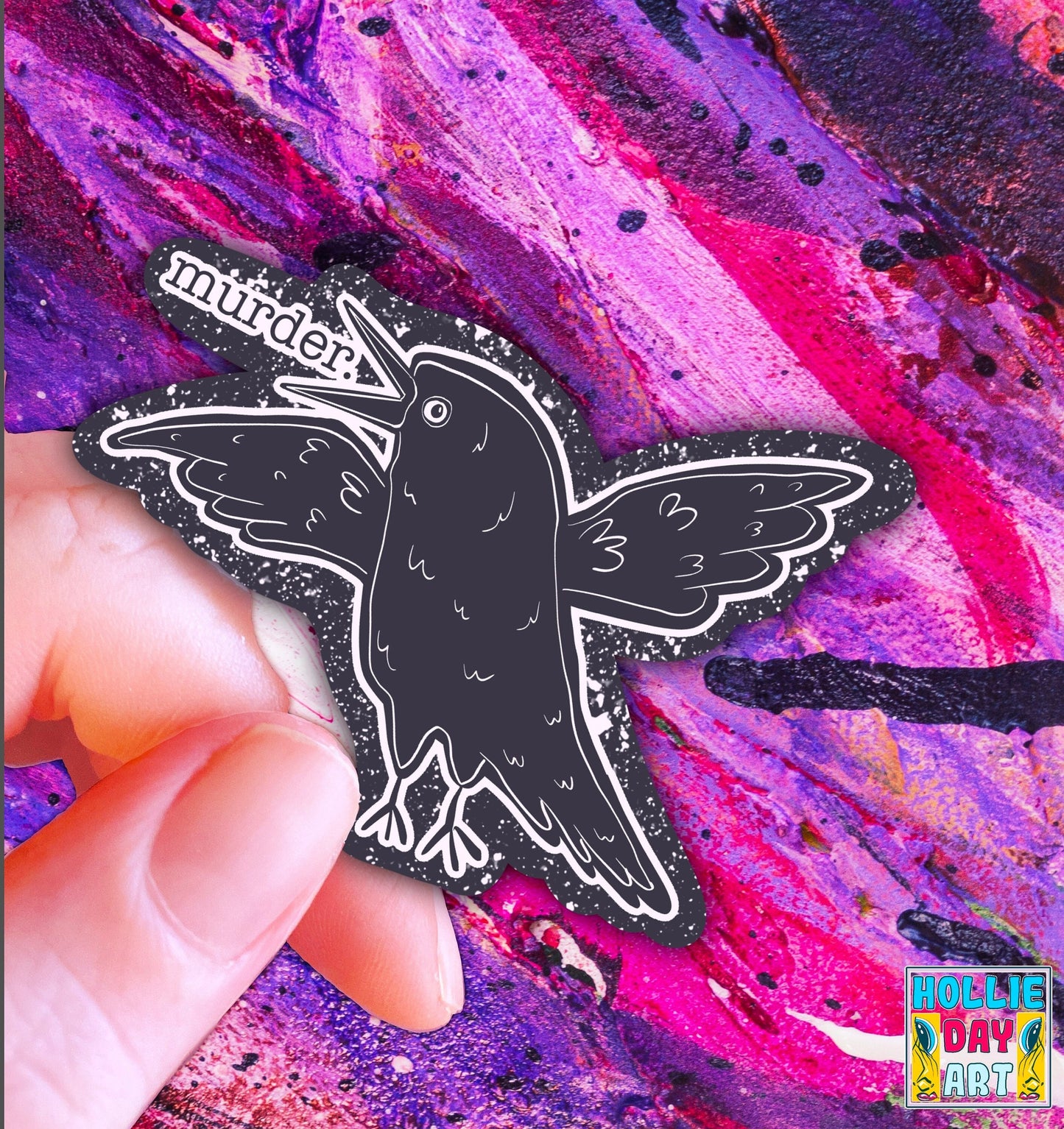 Handmade Crow Sticker: Funny Holographic Bird Art