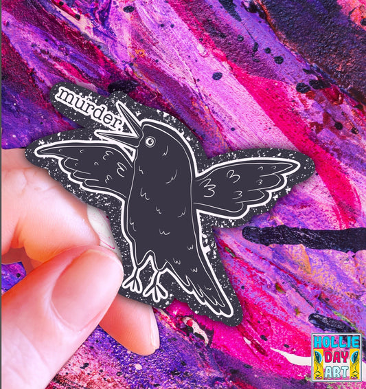Handmade Crow Sticker: Funny Holographic Bird Art