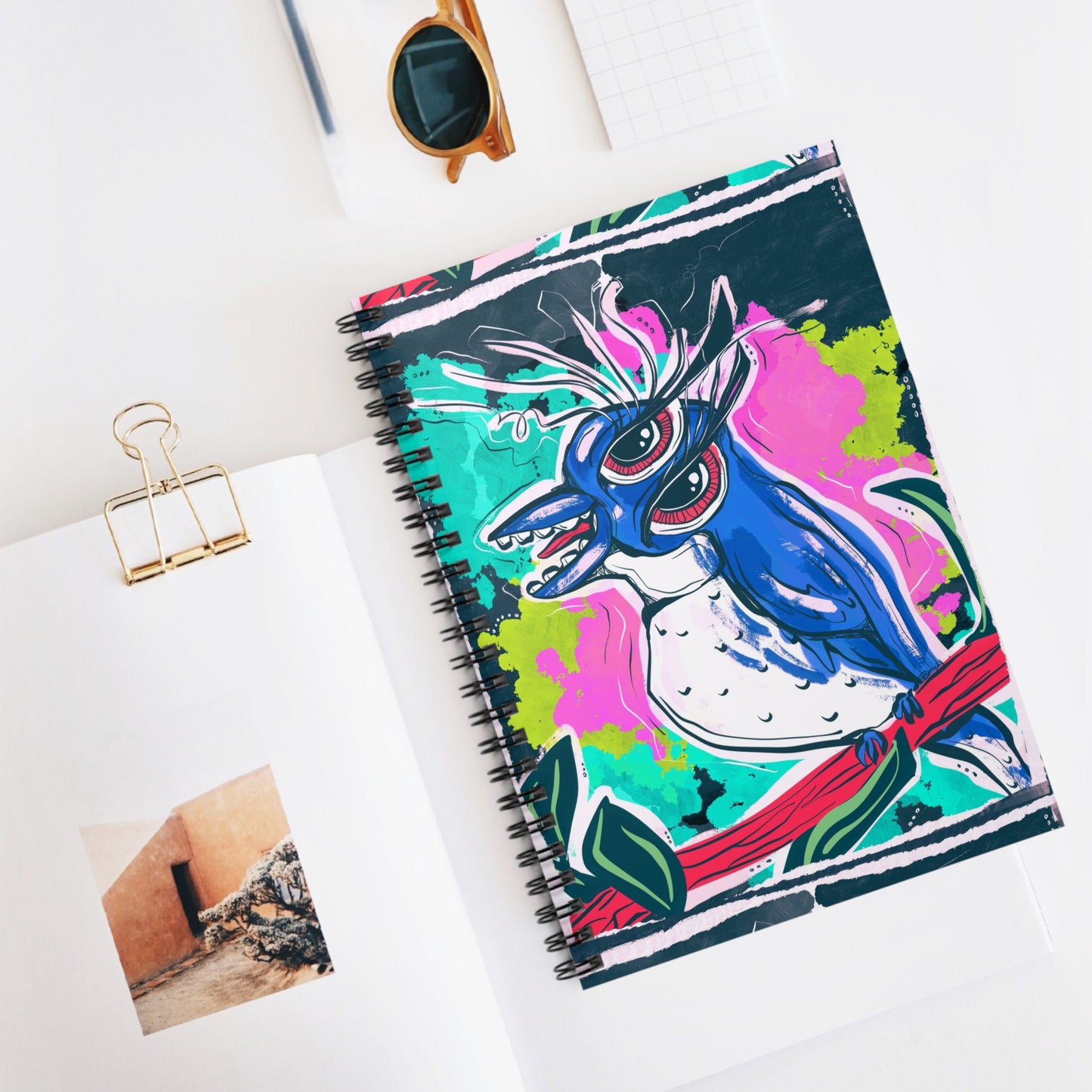 Cubism Blue Bird Spiral Notebook - Ruled Line